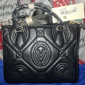 NWT!! Valentino Orlandi Black Stiched Vegan Leather Crossbody Bag V-2012